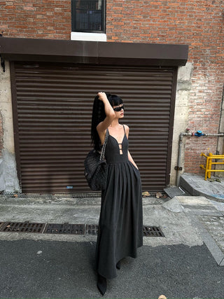 suspender V-neck dress