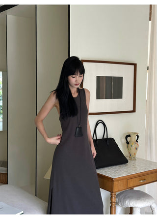 gray split dress