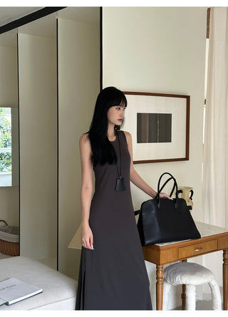 gray split dress