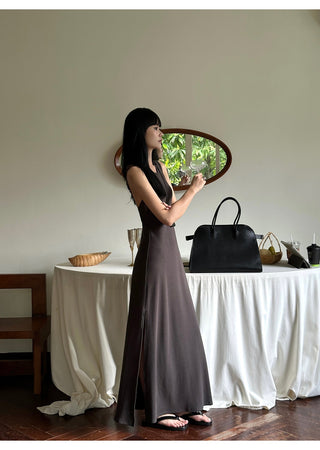 gray split dress