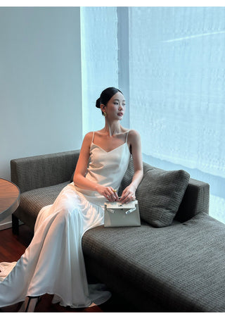 apricot V-neck dress