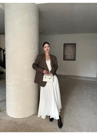 apricot V-neck dress