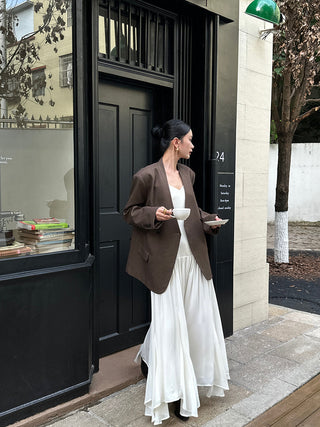 apricot V-neck dress