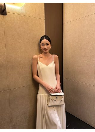 apricot V-neck dress