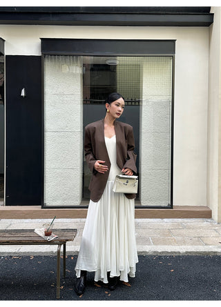 apricot V-neck dress