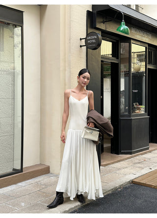 apricot V-neck dress