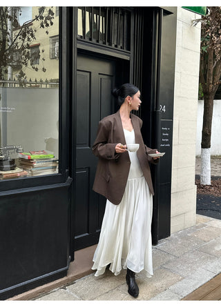 apricot V-neck dress