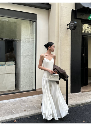 apricot V-neck dress