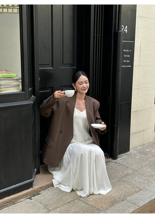 apricot V-neck dress