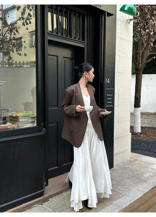 apricot V-neck dress