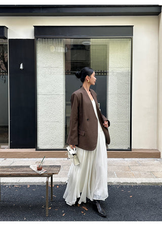apricot V-neck dress