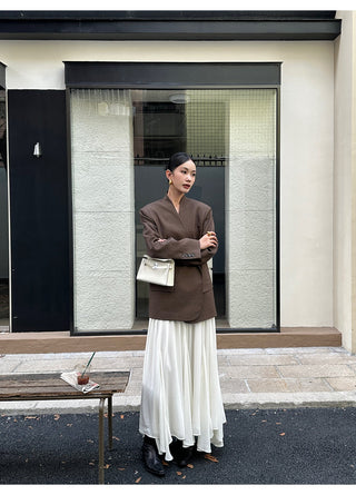 apricot V-neck dress