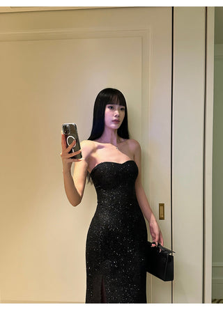 black lace-up dress