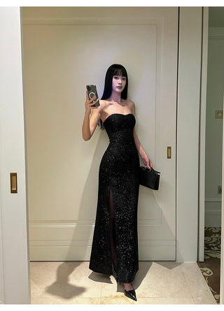 black lace-up dress