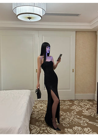 black lace-up dress