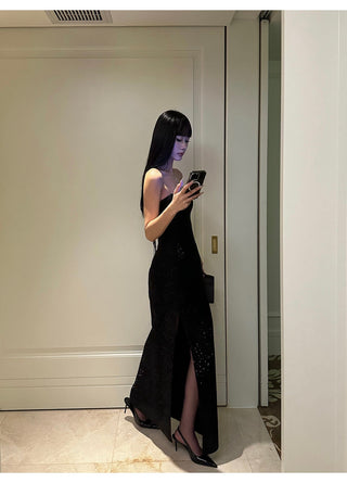 black lace-up dress