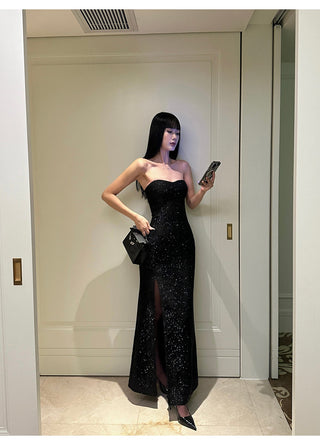 black lace-up dress