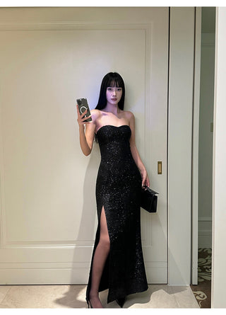 black lace-up dress