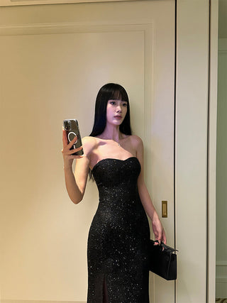 black lace-up dress