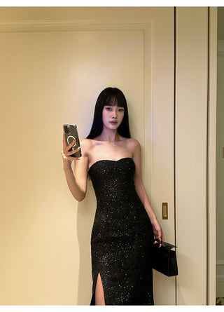 black lace-up dress