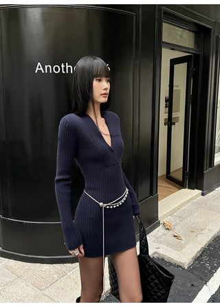 blue knit dress
