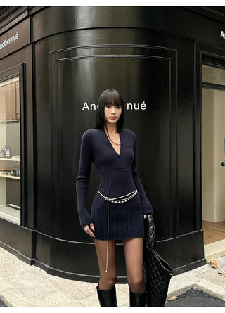 blue knit dress