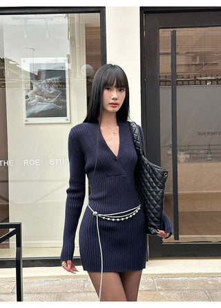 blue knit dress