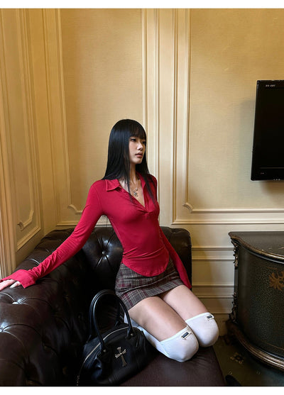 red Tencel top