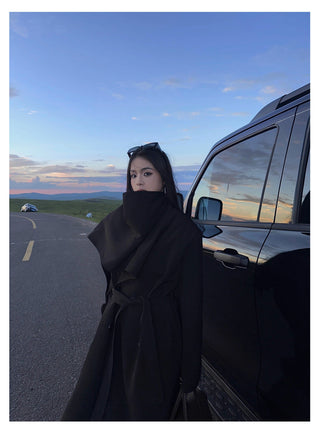 black scarf coat