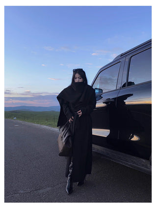 black scarf coat