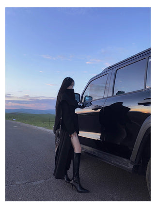 black scarf coat
