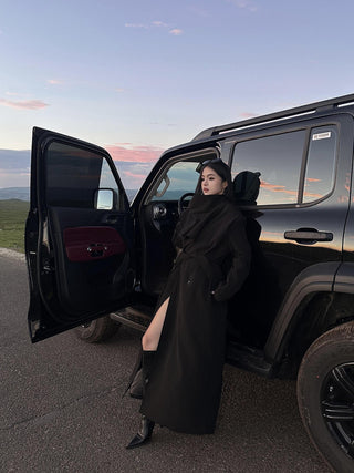 black scarf coat