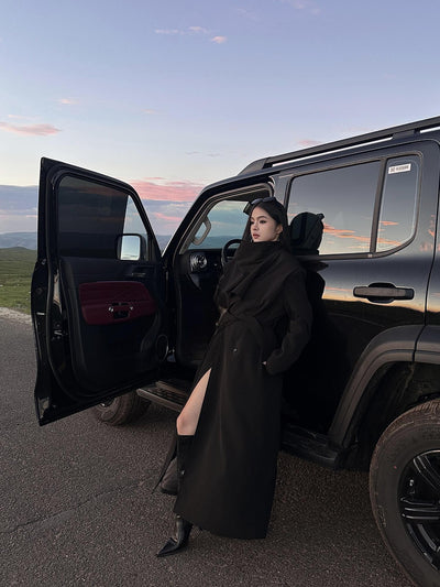 black scarf coat
