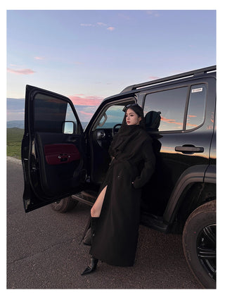 black scarf coat