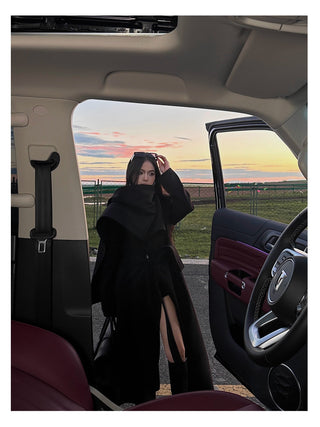 black scarf coat