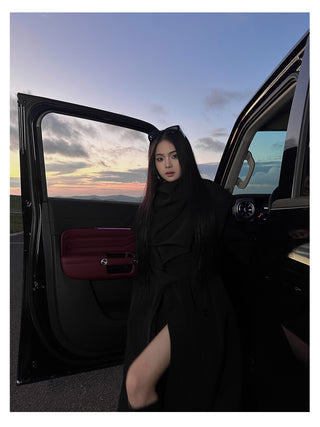 black scarf coat