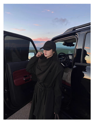 black scarf coat