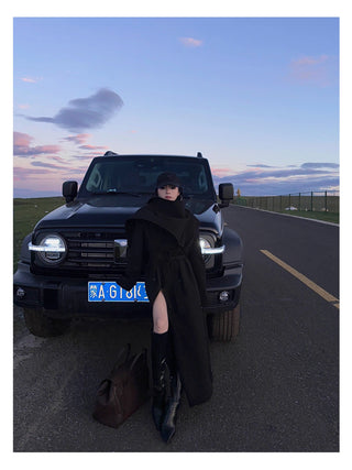 black scarf coat