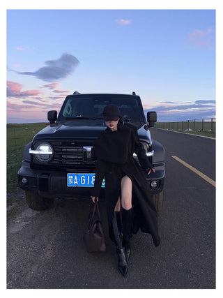 black scarf coat