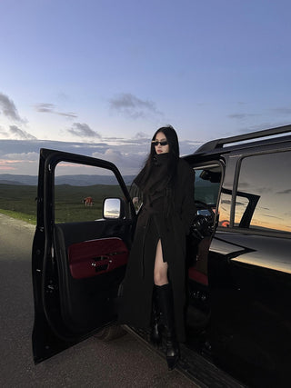 black scarf coat