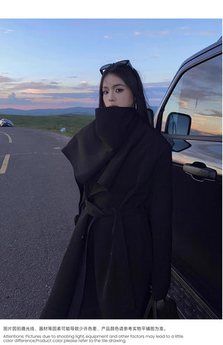 black scarf coat
