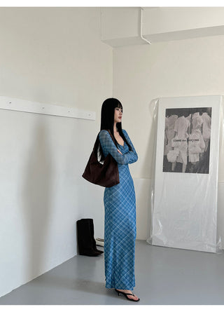 blue plaid dress