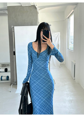 blue plaid dress