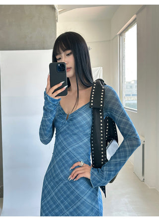 blue plaid dress