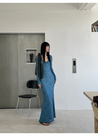 blue plaid dress