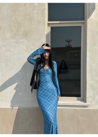 blue plaid dress