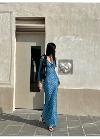 blue plaid dress