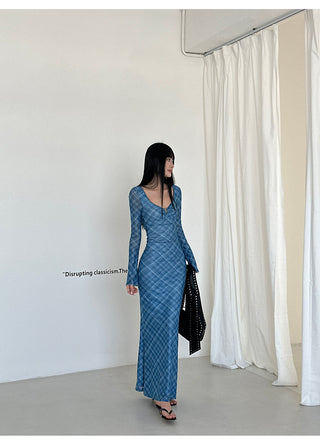 blue plaid dress