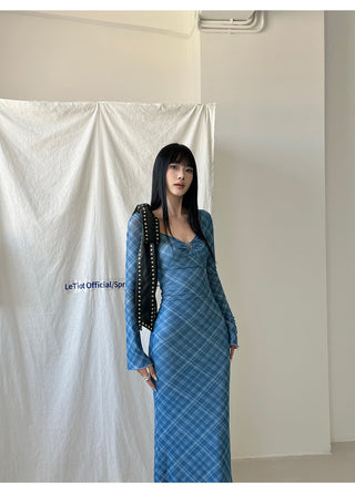 blue plaid dress