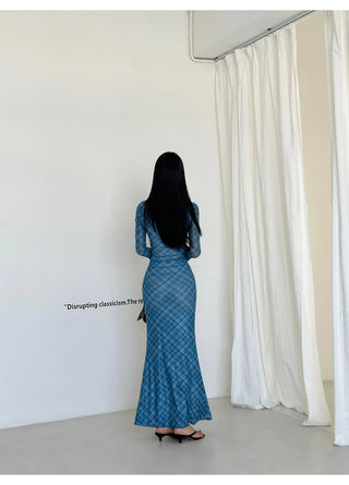 blue plaid dress